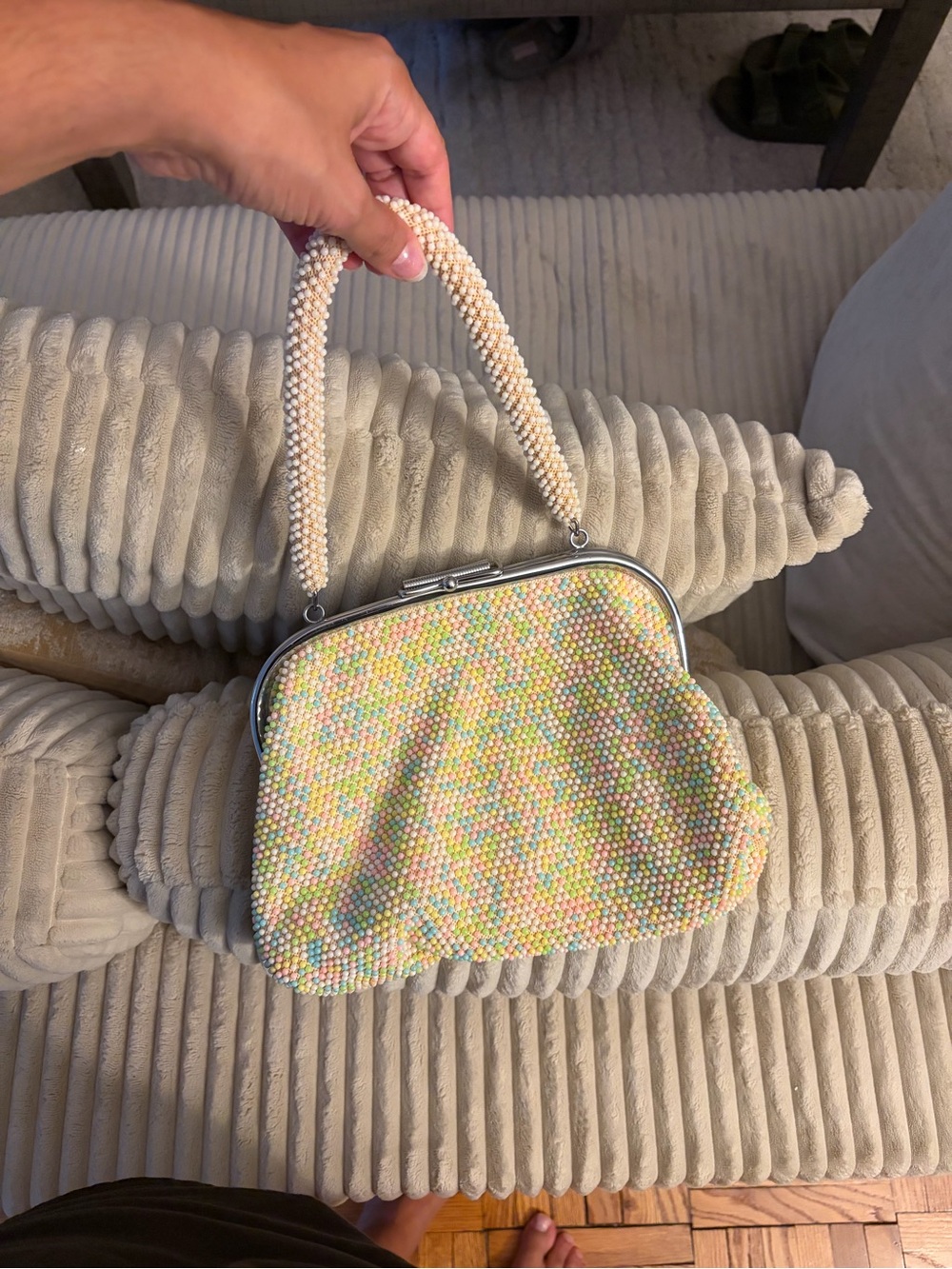 Vintage 1950s beaded reversible clutch MCM seed bead evening bag